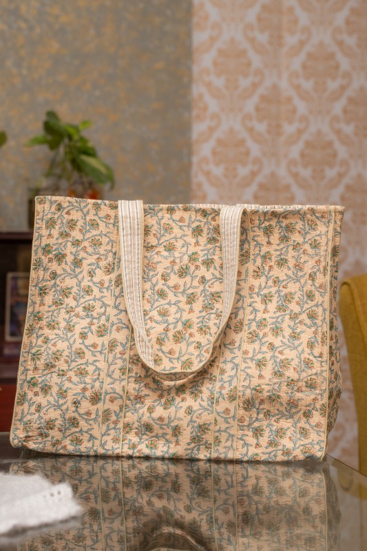 Awdhesh Kumar Vintage Flora Cotton Hand Block Printed Tote Bag for Women