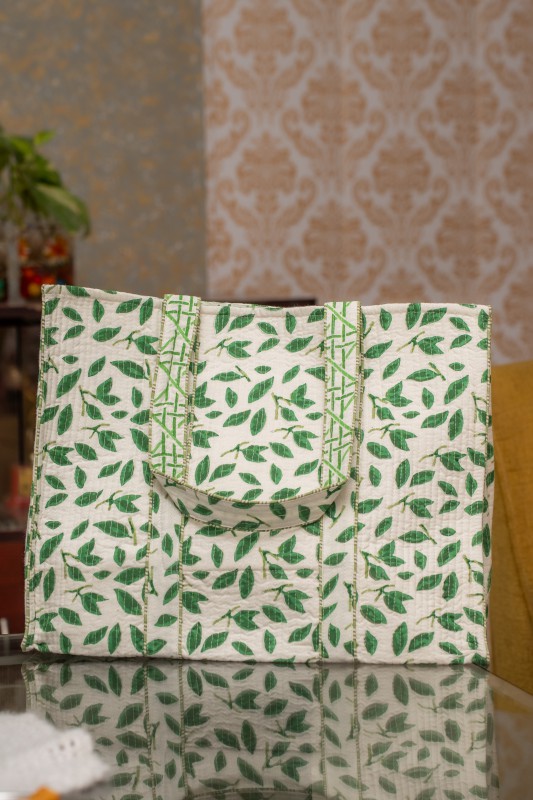 Awdhesh Kumar Green Foliage Cotton Hand Block Printed Tote Bag for Women