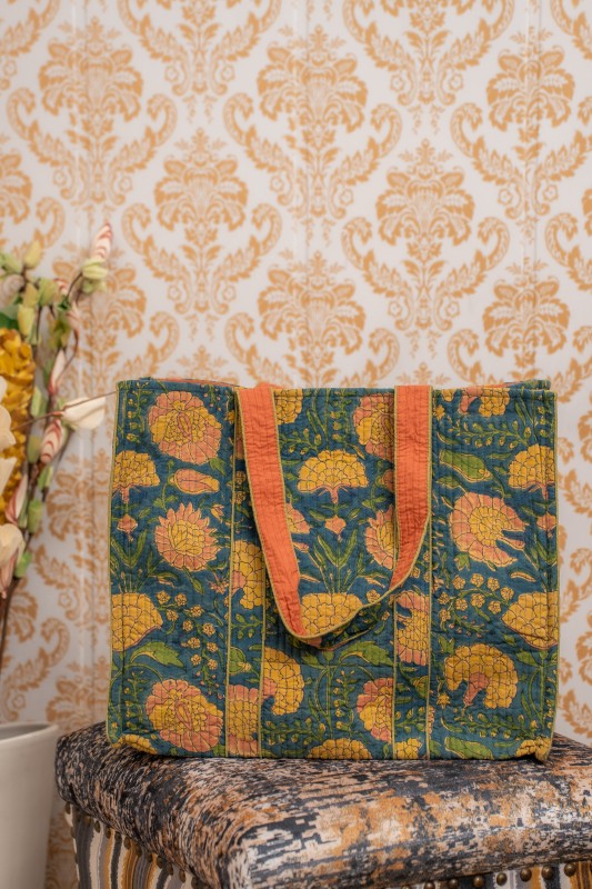 Awdhesh Kumar Mehndi Bloom Bag Cotton Hand Block Printed Tote Bag for Women