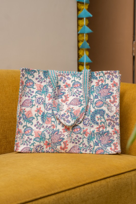 Awdhesh Kumar Botanical Paisley Cotton Hand Block Printed Tote Bag for Women