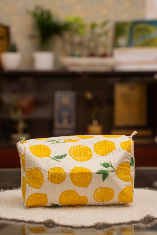 Awdhesh Kumar Lemon Zest Cotton Hand Block Printed Tote Bag for Women