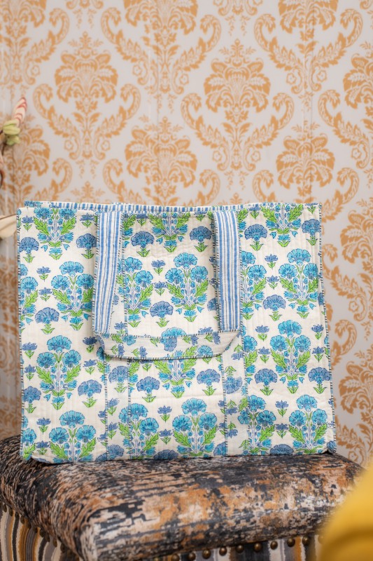 Awdhesh Kumar Mughal-inspired floral Cotton Hand Block Printed Tote Bag for Women