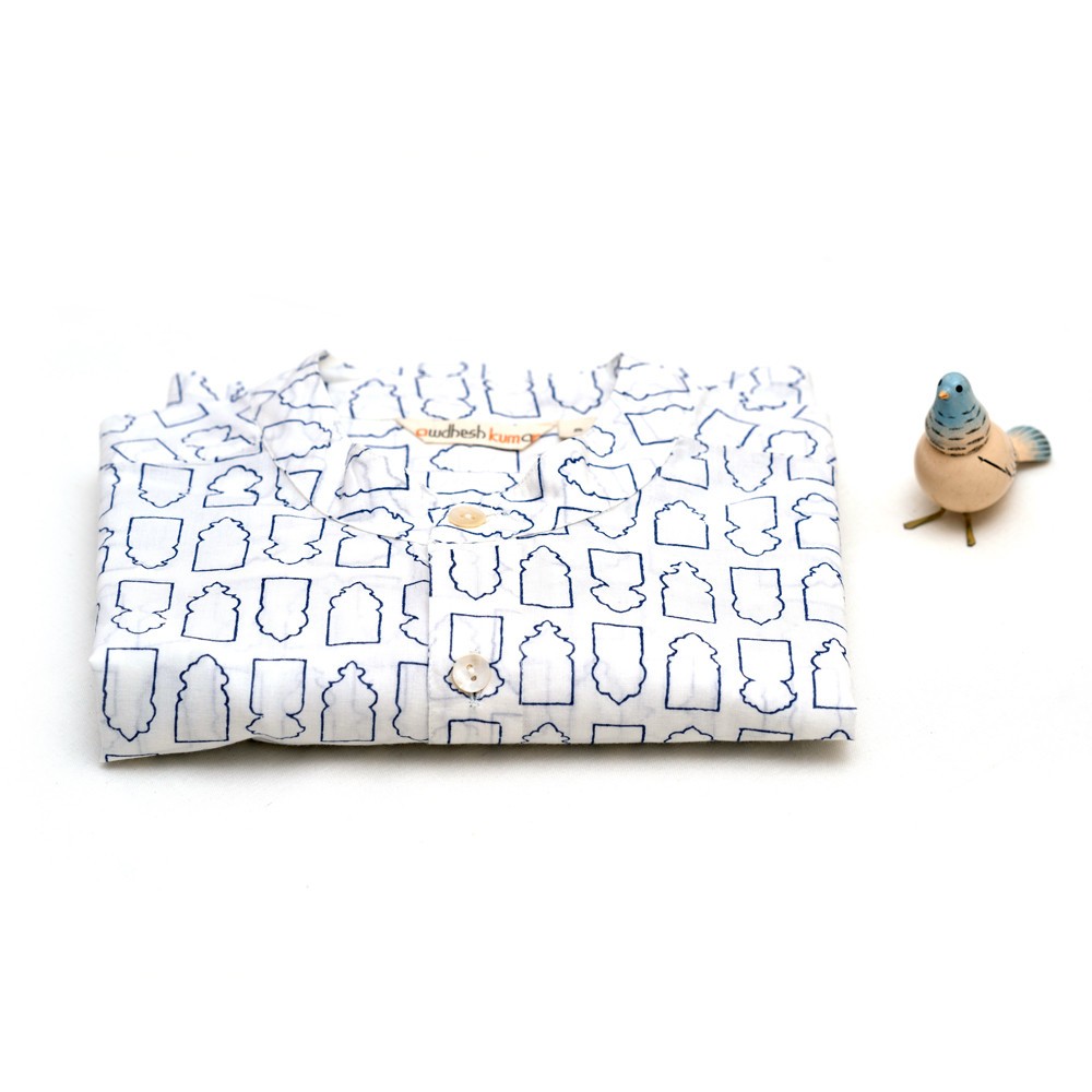 Full Sleeve Indian Hand Block Print Shirt Jharokha Design Shirt  100% Cotton Fabric