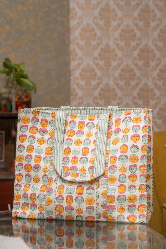Awdhesh Kumar Cheerful Expressions Cotton Hand Block Printed Tote Bag for Women